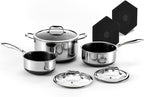Hybrid Nonstick 6-Piece Pot Set with 2 Silicone Trivets, 2, 3, and 8-Quart Pots with Tempered Glass Lids, Stay-Cool Handles, Dishwasher-Friendly, Induction Ready, Compatible with All Cooktops